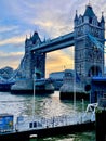 The Tower Bridge, spanning the Thames, London, at sunset Royalty Free Stock Photo