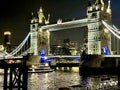 The Tower Bridge, spanning the Thames, London, at Night Royalty Free Stock Photo