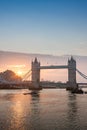 Tower Bridge in the sunrise time, London, England Royalty Free Stock Photo