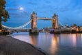 Tower Bridge and Thames River Lit by Moonlight at the Evening