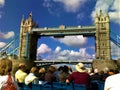 Tower Bridge, tourists, tourism and landmark in London city, England