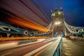 Tower Bridge and traffic light at twilight in London, UK Royalty Free Stock Photo