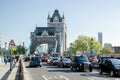 Tower bridge traffic in sunny day in London