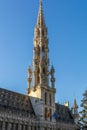 The tower of The Brussels Town Hall in Brabantine Gothic style with lavishly pinnacled octagonal openwork Royalty Free Stock Photo