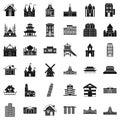 Tower building icons set, simple style