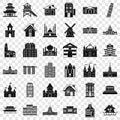 Tower building icons set, simple style