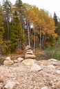 The tower is built of stones, concept of balance, harmony, peace, unity with nature. Karelia, Russia