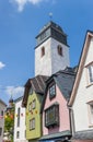 Tower of the castle church and old houses in Hachenburg