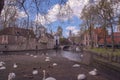 The Beguinage of Bruges called `Monastery of the Vineyard` or De Wijngaard, the entrance is over a small bridge.