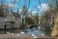 The Beguinage of Bruges called `Monastery of the Vineyard` or De Wijngaard, the entrance is over a small bridge.