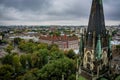 Tower of the cathedral Dome Church of St. Olga and Elizabeth on the background of Lviv