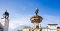 Tower of cathedral Trento and fountain with Neptune, Italy Royalty Free Stock Photo