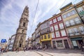 Tower of Church of Clerics and colorful architecture of Porto, Portugal