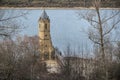 Tower church dams river Ebro Cantabria Spain Royalty Free Stock Photo