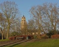 Tower of the church of our Lady and king Albert park; Bruges Royalty Free Stock Photo