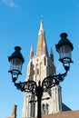 Tower of the church of Our Lady in the historical centre town of Bruges, Belgium Royalty Free Stock Photo