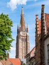 Tower of Church of our Lady, Onze-lieve-vrouwekerk, in Bruges, Belgium Royalty Free Stock Photo