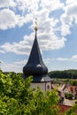 Tower of church St. Erhard in village Wichsenstein in Franconian Switzerland, Bavaria, Germany Royalty Free Stock Photo