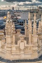 Tower of Cibeles Palace Townhall, Madrid City Council building, former communications palace. Madrid Skyline in the background