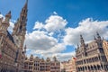 Tower of the city hall at the Grand place central square in the old town of Brussels Royalty Free Stock Photo