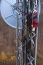 Tower climber inside the guyed tower Royalty Free Stock Photo