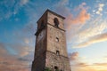 tower with clock in the medieval town of Anghiari in Tuscany Royalty Free Stock Photo