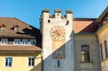 Tower with clock of Ursuline Gate in the historic city of Bruneck or Brunico, South Tyrol