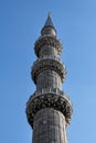 Tower close up, The Blue Mosque, Istanbul, Turkey. Royalty Free Stock Photo