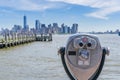 Tower binoculars facing Manhattan skyline in New York City Royalty Free Stock Photo
