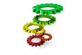 Tower of colorful metallic cogwheels hovering