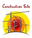 Construction site tower cranes. Vector freehand draw Royalty Free Stock Photo