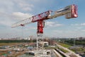 Tower construction, crane, red and white