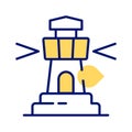 A tower containing a beacon light to warn or guide ships at sea, well designed icon of lighthouse