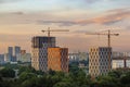 Tower crain construction building in sunset sky Royalty Free Stock Photo