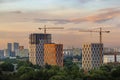 Tower crain construction building in sunset sky Royalty Free Stock Photo