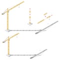 Tower crane with adjustable boom length and tower height isometric icon set