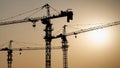 Tower crane at building construction site silhouette Royalty Free Stock Photo