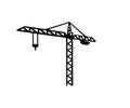 Tower crane in construction site, construction cran and crane, graphic design. Construction, building and constructing, vector des Royalty Free Stock Photo