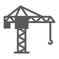 Tower crane glyph icon, lifting and building, construction crane sign, vector graphics, a solid pattern Royalty Free Stock Photo
