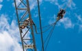 Tower crane installation. Hoist device detail. Work at heights Royalty Free Stock Photo