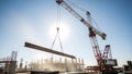Tower Crane Lifting Steel Beam at Active Construction Site During Building Development Process Royalty Free Stock Photo