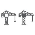 Tower crane line and glyph icon, lifting and building, construction crane sign, vector graphics, a linear pattern Royalty Free Stock Photo