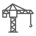 Tower crane line icon, lifting and building, construction crane sign, vector graphics, a linear pattern Royalty Free Stock Photo