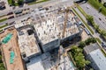 Tower crane near the building under construction. aerial view Royalty Free Stock Photo