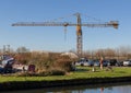 The tower crane of R.W. Davis and Son Ltd at Saul Junction on the Gloucester-Sharpness Ship Canal, Gloucestershire, UK