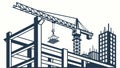 Tower Crane Silhouette Against a Construction Site Backdrop, vector design Generative AI Royalty Free Stock Photo