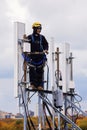 Tower crew leader working with the cellular antennas Royalty Free Stock Photo