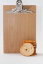 Tower of crispy toasted toast and wooden board