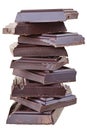 Tower cubes of chocolate close up isolated