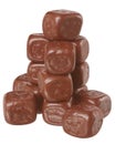 Tower cubes of chocolate close up isolated.